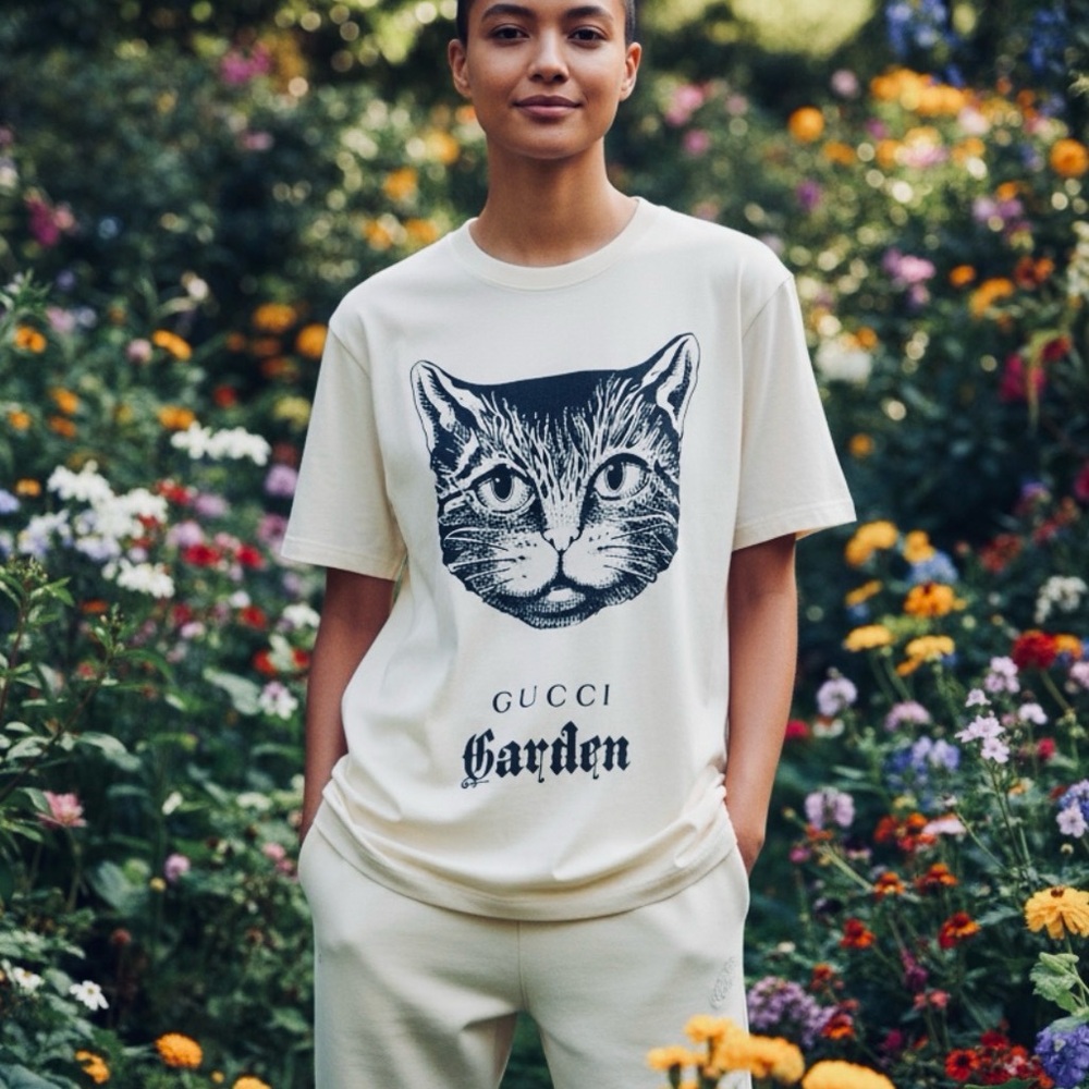 EUC Gucci Cream Cat Graphic T-Shirt
